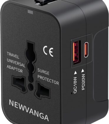 Travel Adapter USB C, Universal All in One Worldwide Travel Adapter Fast Charge GaN PD3.0 Type C USB-A Quick Charging Ports Power Converters Wall Charger AC Power Plug Adapter for USA EU UK AUS Black