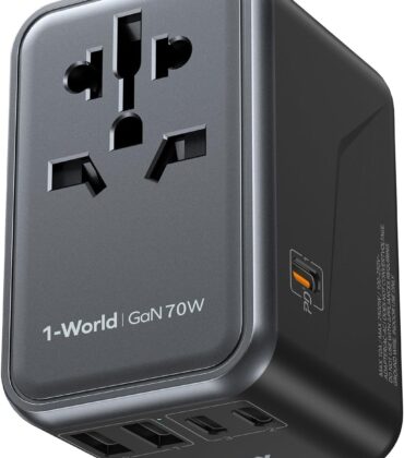 MOMAX Universal Travel Adapter 70W GaN, 3 USB-C PD & 2 USB-A QC, International Power Adapter Outlet, 6-in-1 Wall Charger for Laptop, Phone, European Travel Plug Adapter for UK/US/AUS/JP