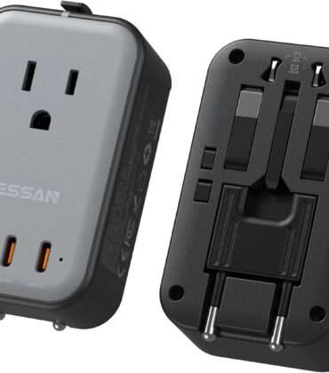 TESSAN Travel Adapter 009, PD 20W Universal Power Adapter 2 USB C 1 USB A, Ultra Thin International Plug Adaptor Worldwide Outlet for US to European UK Italy Spain New Zealand (Type C G A I), 1 Pack